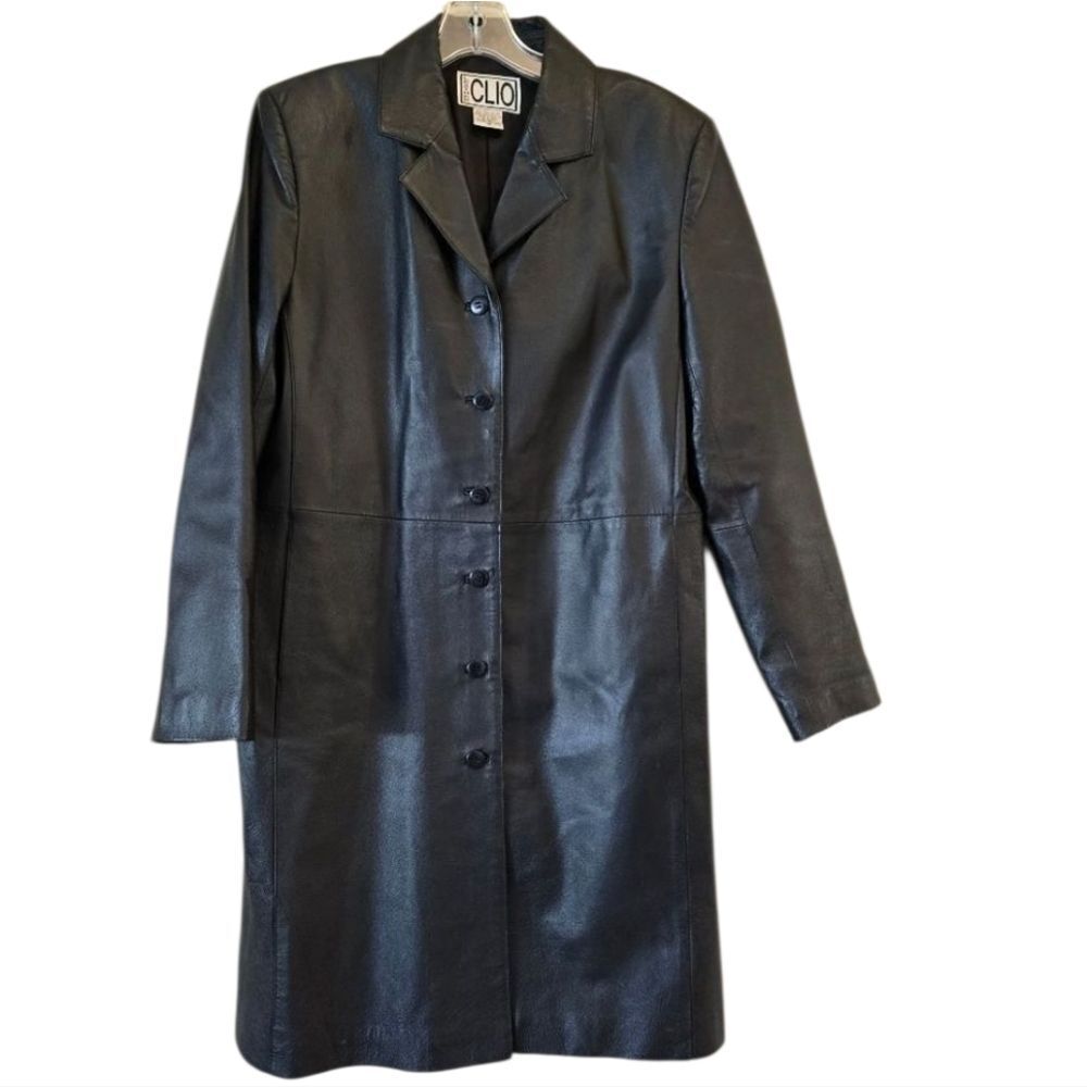 Clio Womens Leather Jacket Size 10 Coat Black Long Duster Gothic Western
